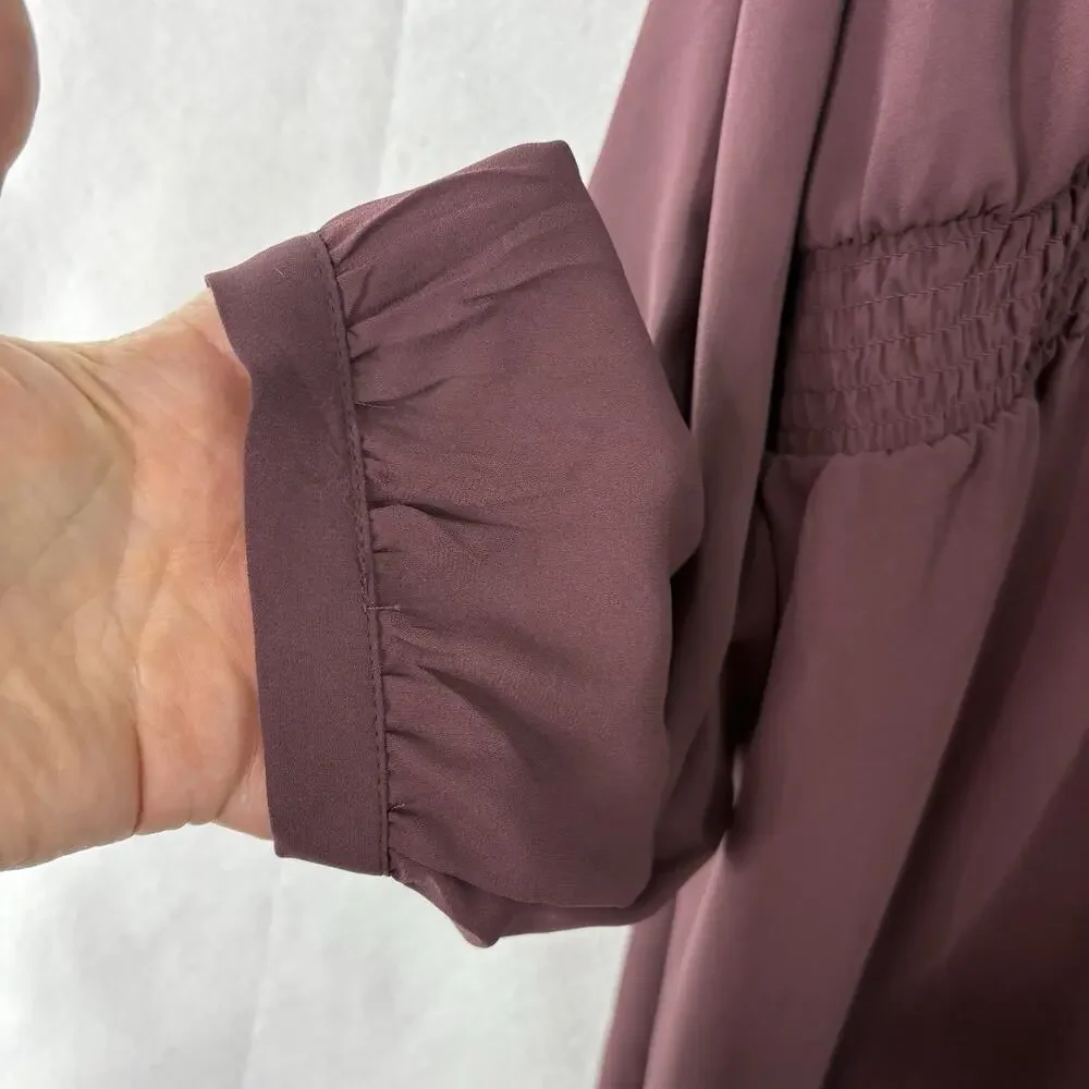 Torrid‎ Sz 4 (26/28) Wine Baby Doll Georgette Pintuck Long Sleeve Sheer Blouse - Picture 4 of 6